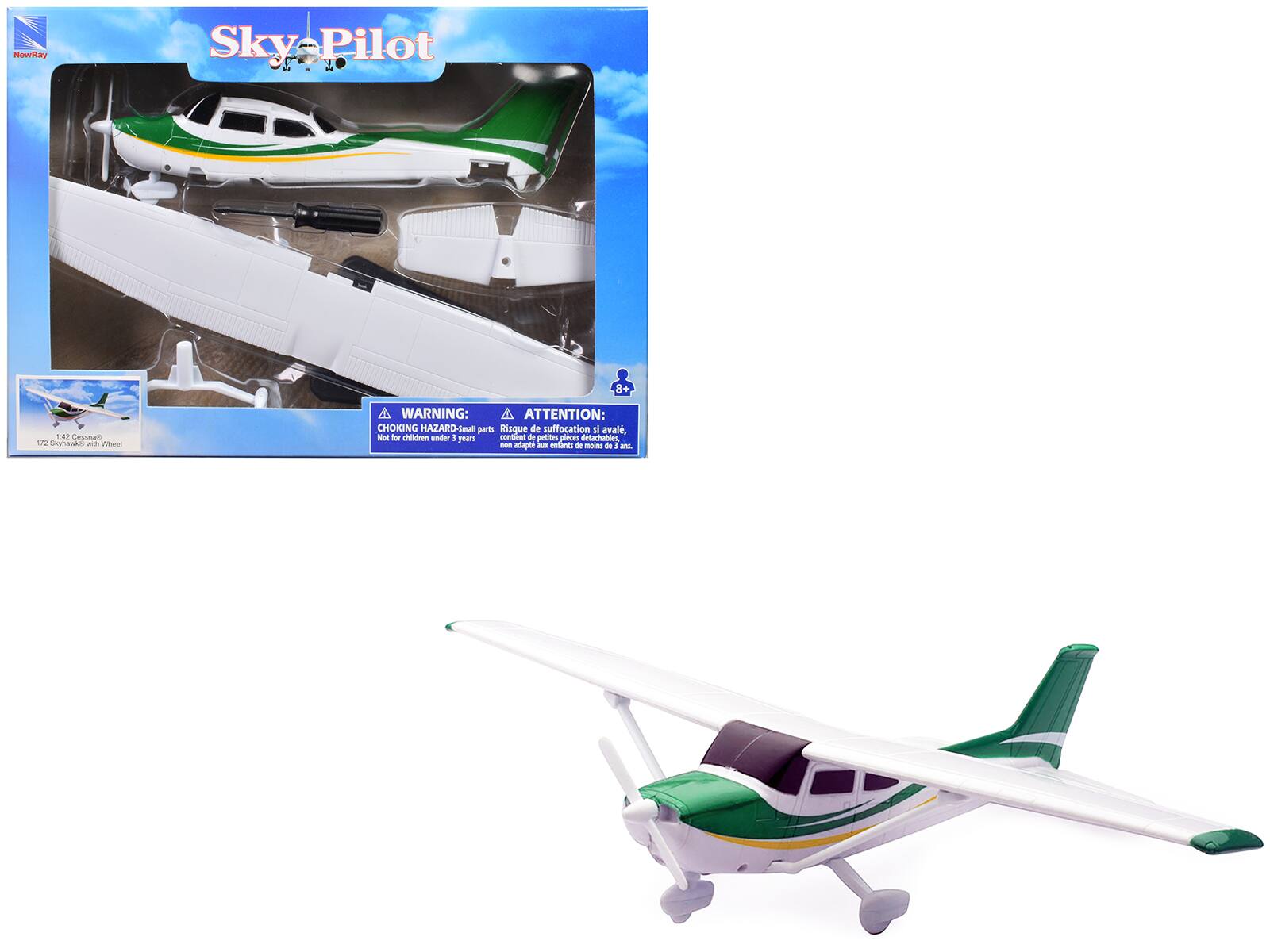 New Ray - Model Kit Cessna 172 Skyhawk Aircraft Stripes "Sky Pilot" Series 1/42 - White with Green and Yellow