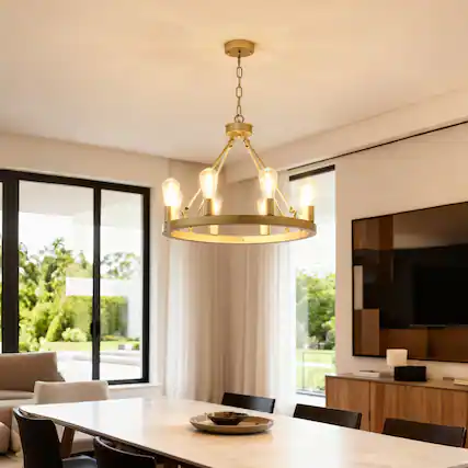 Front. Boyel Living - 8 Light No Bulbs Gold Wagon Wheel Chandelier with Light E26.