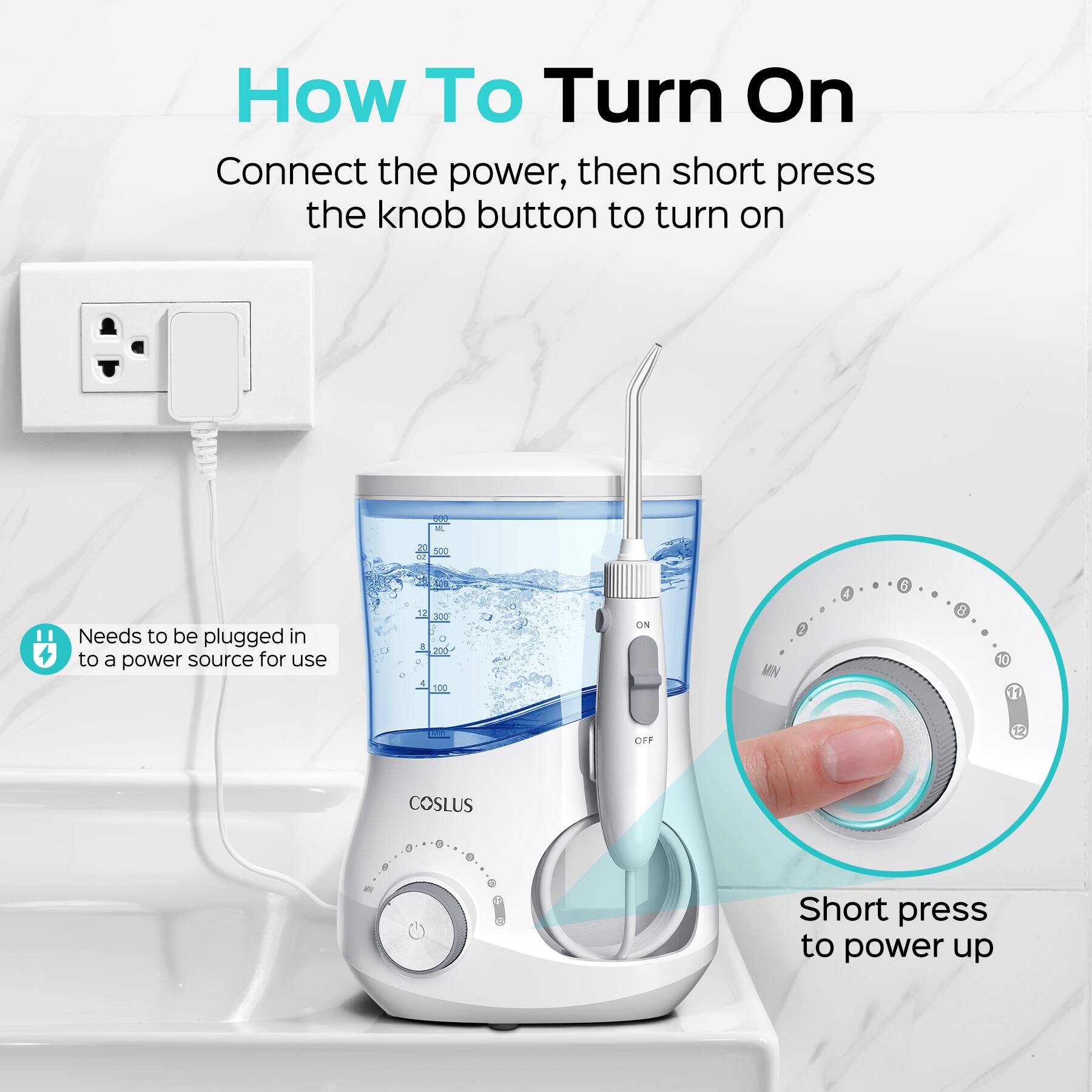How To Turn On

Connect the power, then short press the knob button to turn on

Needs to be plugged in to a power source for use

Short press to power up
