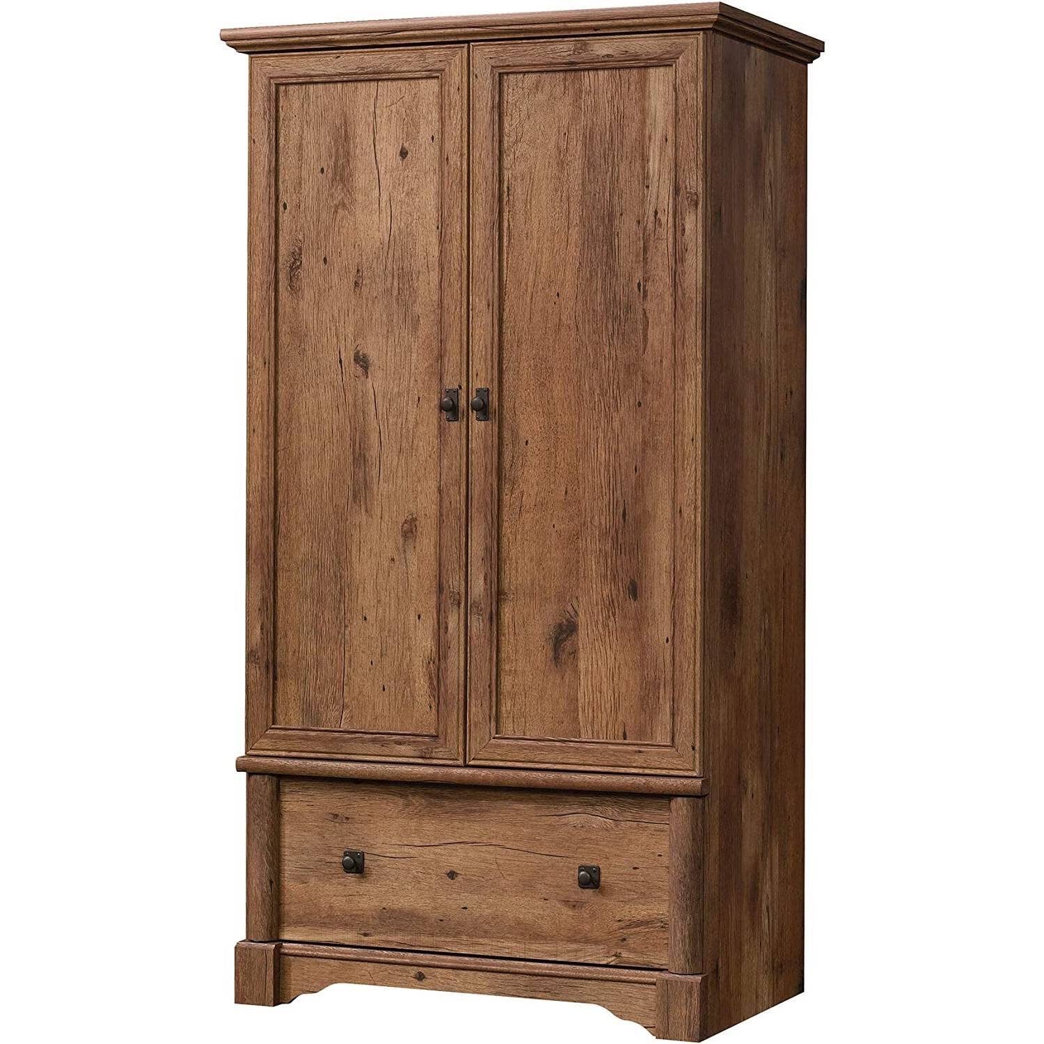 Front. Hivvago - Rustic Oak Drawer and Garment Rod Wardrobe Armoire - Rustic Oak.