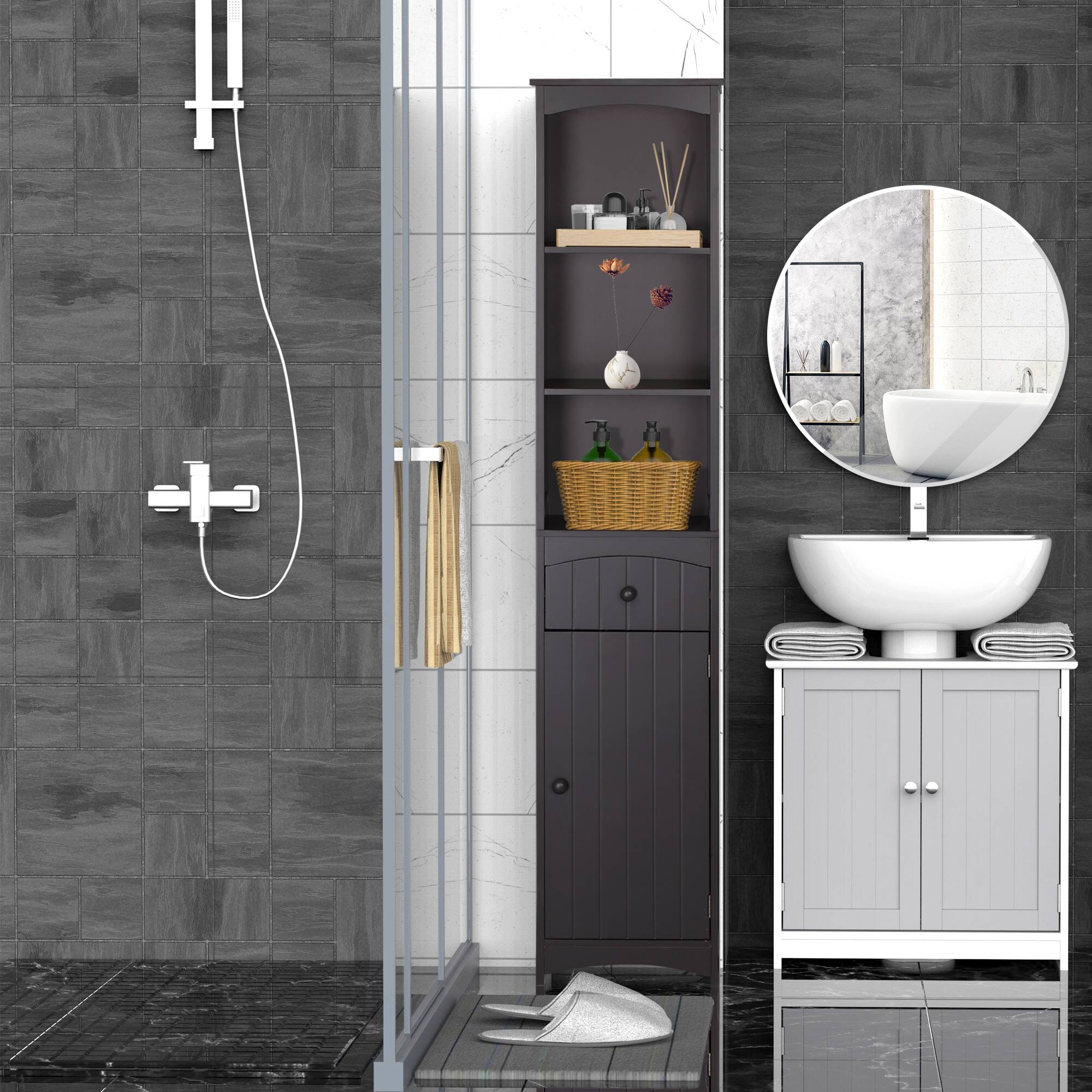 Alt View 1. Homcom - Storage Cabinet, Free Standing Bathroom Storage Unit - Brown.
