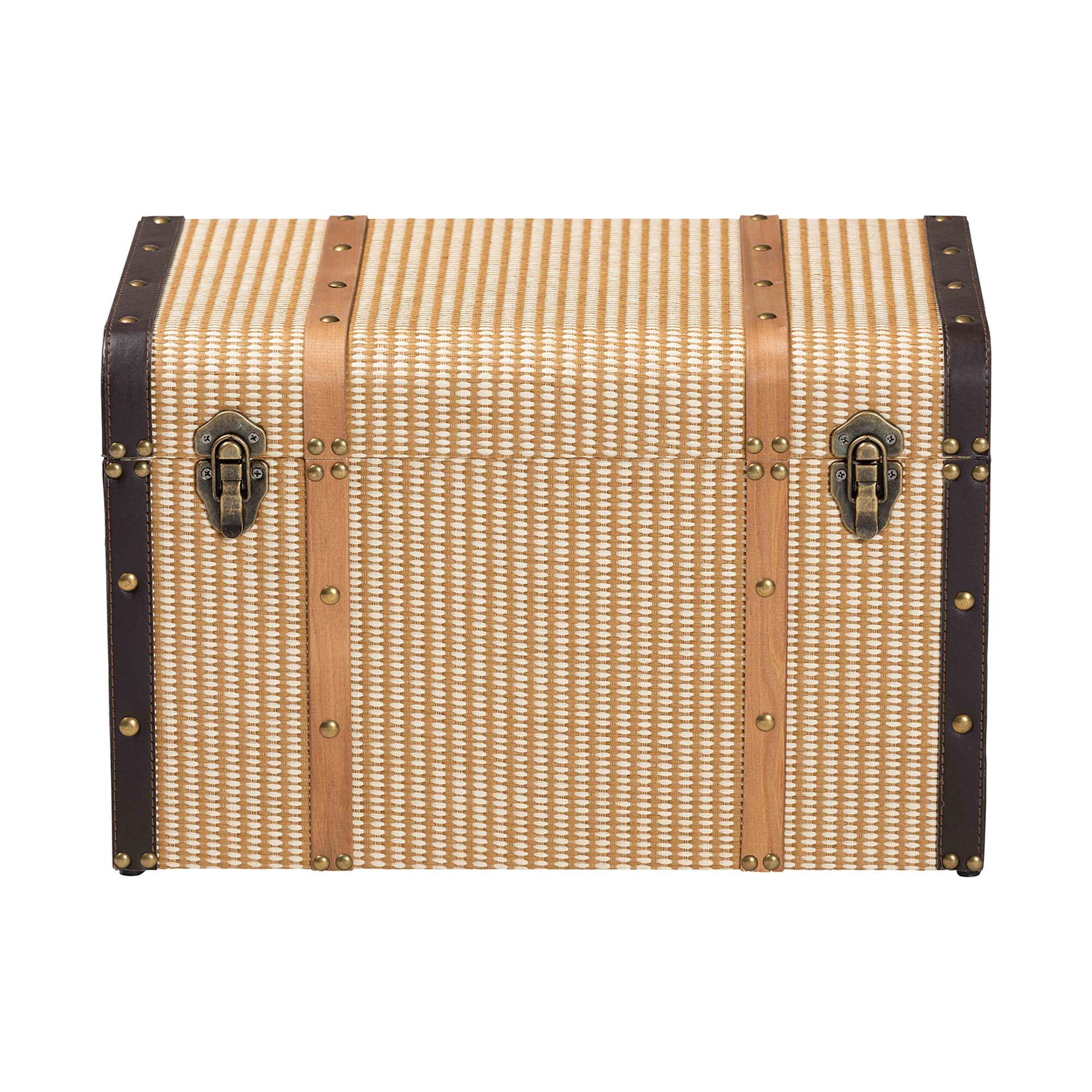 Left. Baxton Studio - Manton Storage Trunk - Decorative Storage Chest with Hinged Top and Woven Exterior for Living Room or Bedroom - Light Brown.