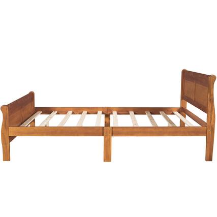 Front. GOODSILO - Queen Size Solid Wood Platform Bed Frame with Integrated Headboard and Footboard - Oak.