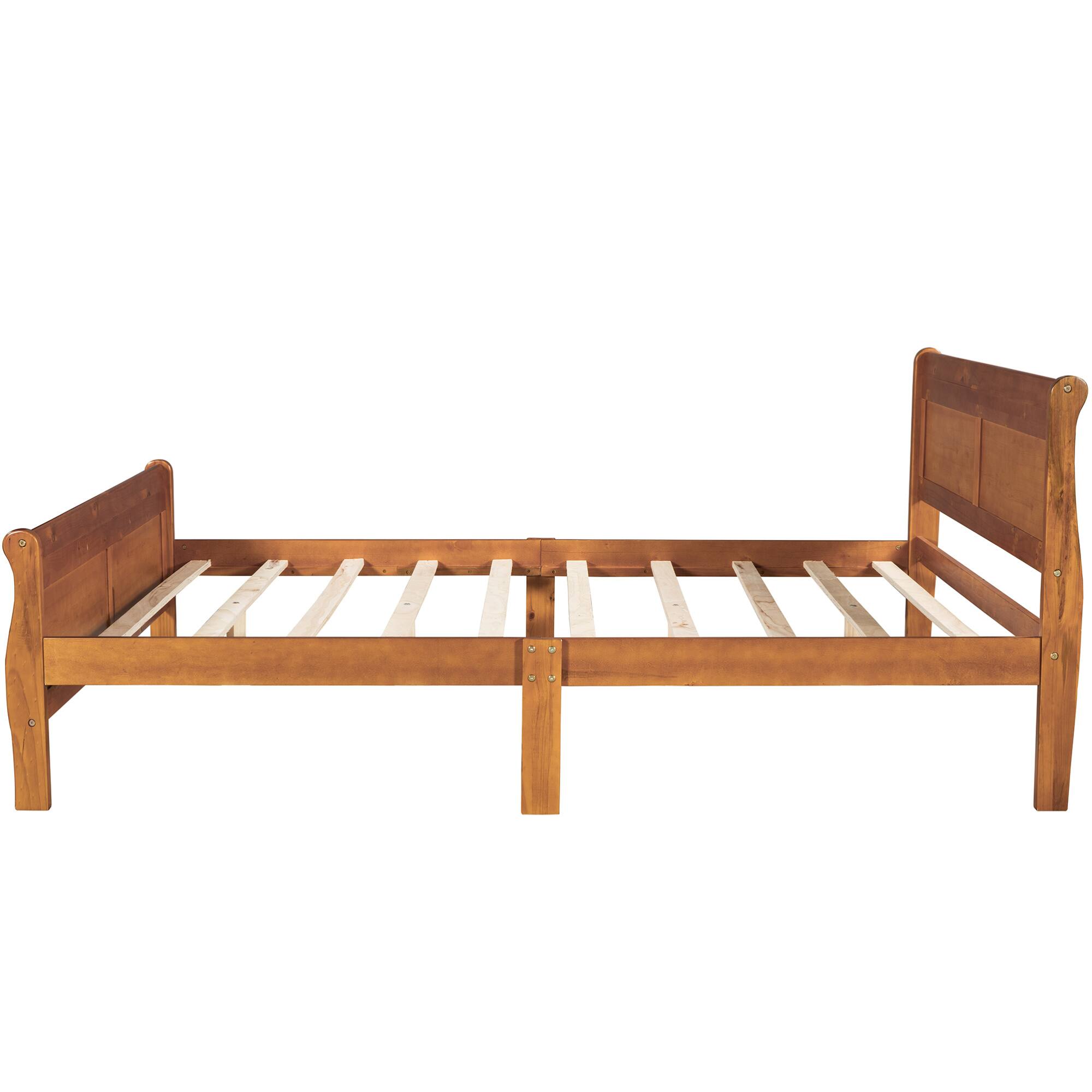 Front. GOODSILO - Queen Size Solid Wood Platform Bed Frame with Integrated Headboard and Footboard - Oak.