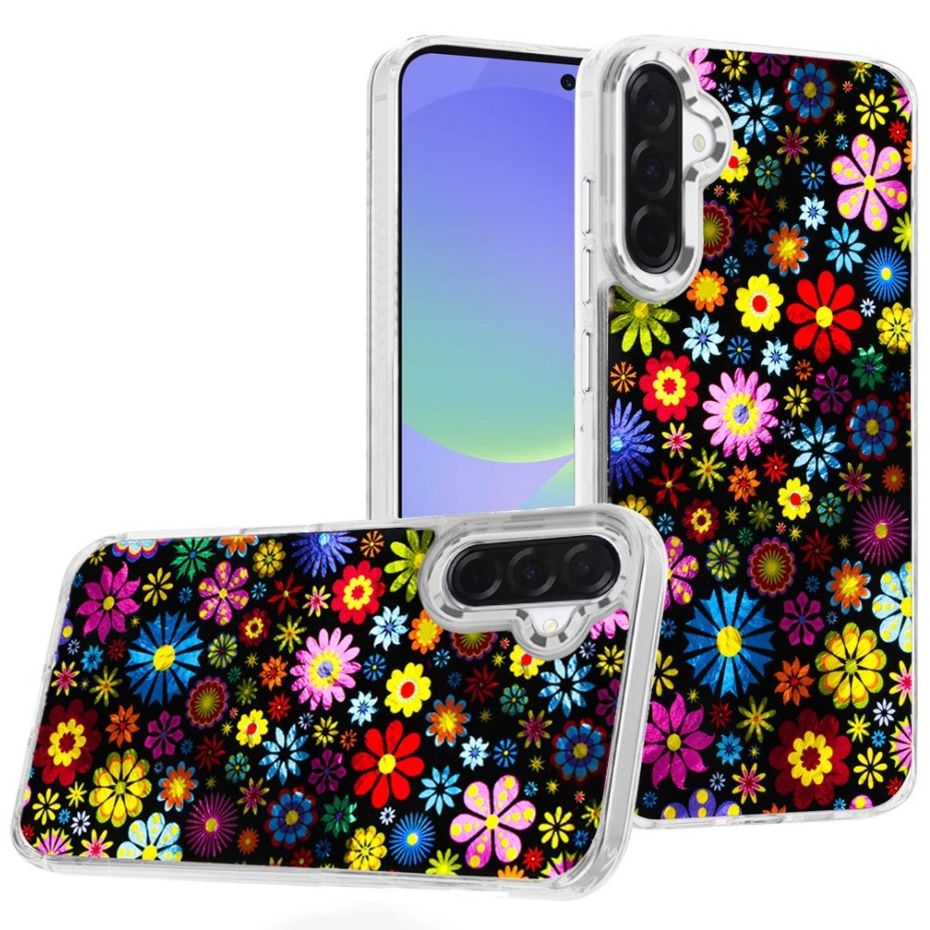 Front. Kitcheniva - Trendy In Mold Design Phone Cover With Metallic Button Accents And Tempered Glass For Samsung A37 B - Multicolor.