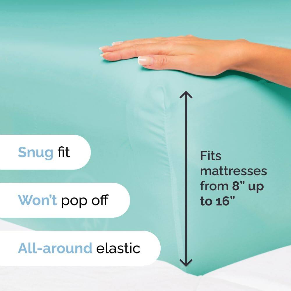 - Snug fit
- Won't pop off
- Fits mattresses from 8" up to 16"
- All-around elastic