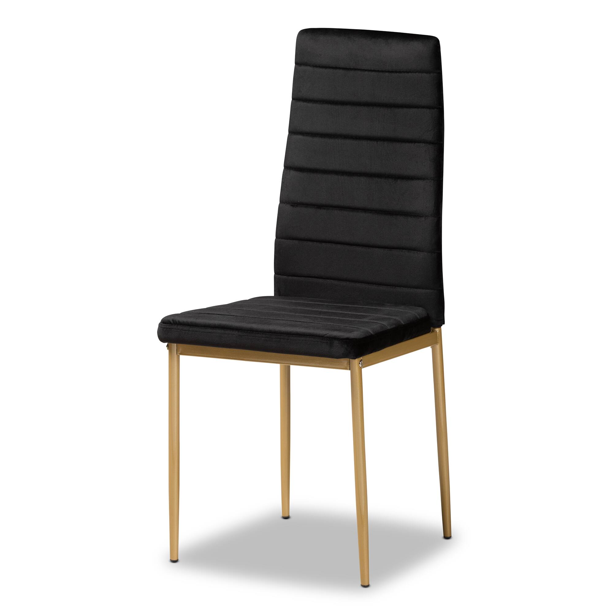 Angle. Baxton Studio - Armand Glam Velvet Fabric Upholstered and Gold Finished Metal 4-Piece Dining Chair Set - Black/Gold.