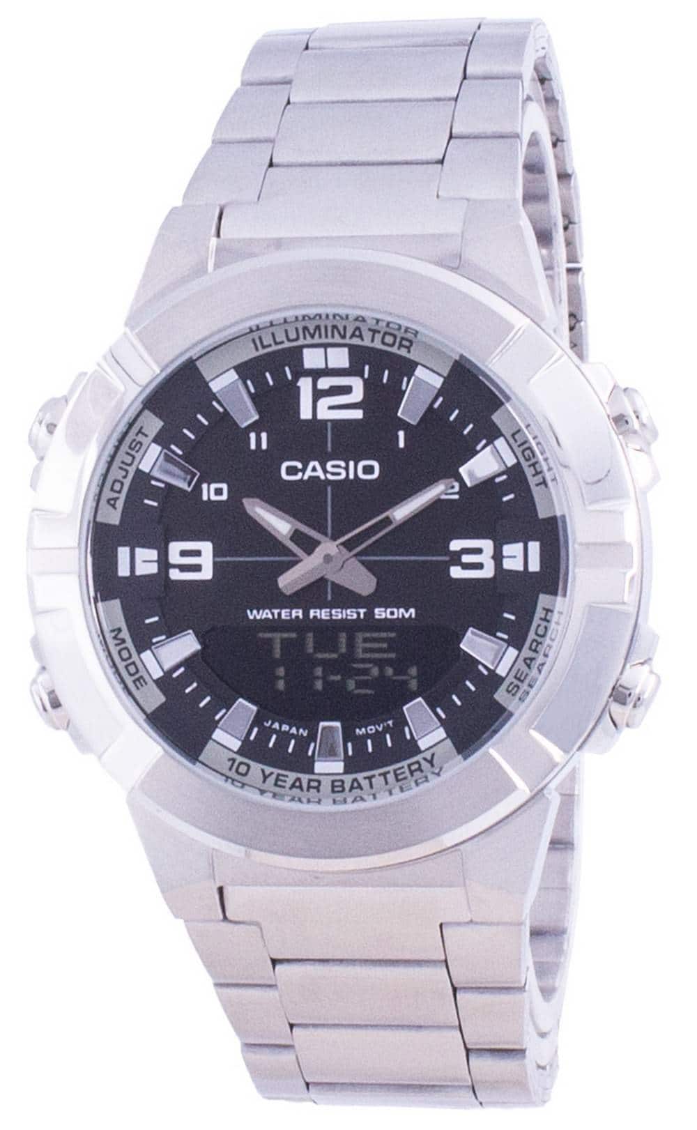 Casio - Analog Digital World Time Stainless Steel AMW-870D-1A AMW870D-1 Men's Watch - Silver/Black