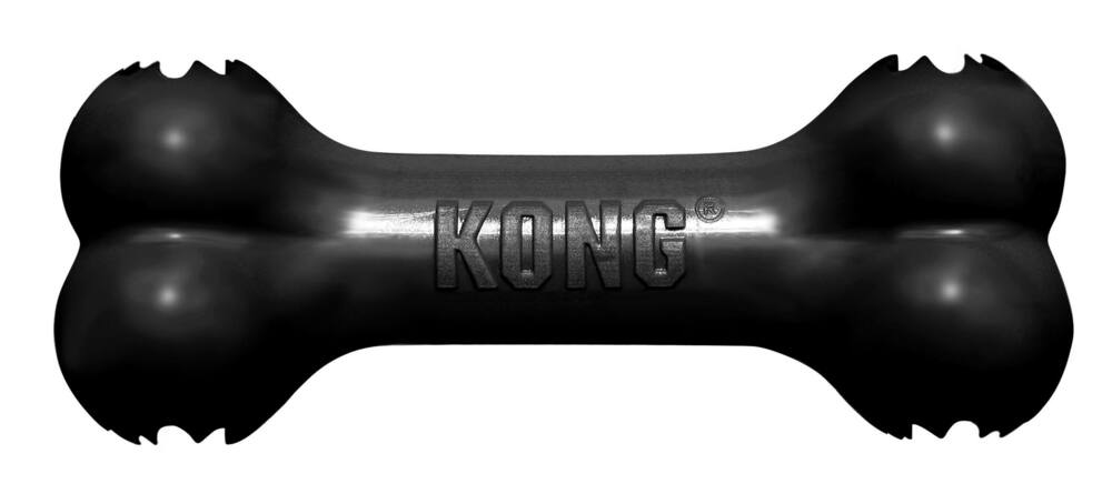 Angle. KONG - Kong Extreme Goodie Bone Dog Toy in Large - Black.