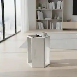 Loheer - Marble Side Table Hexagon Accent Table Stone Pedestal Table Matte Minimalist Drink Table for Living Room - White