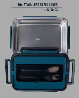 RTMB - 1.8L Portable 80W Electric Lunch Box Food Heater with Insulated Bag - Color: Blue+2 liner+8L bag