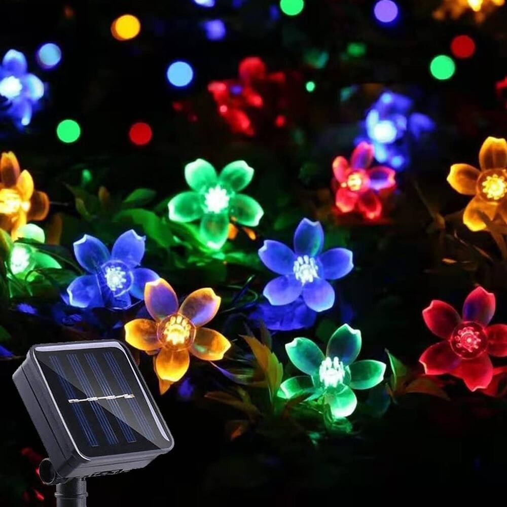 Front. MOSZAR LLC - Waterproof 50 LED Fairy Light Decorations with Solar String Flower Lights - Multicolor.