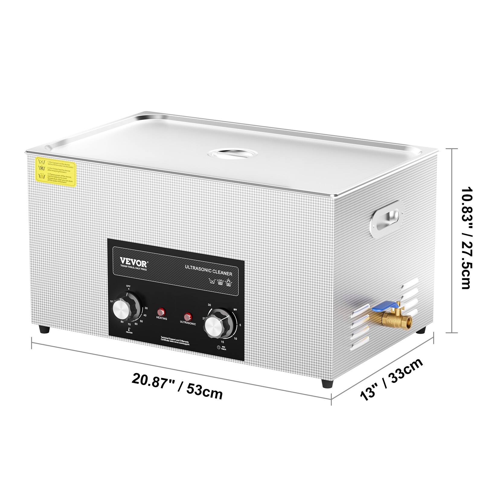 W TONU  VEVOR - - ULTRASONIC CLEANER & Www I - - - - - a - WTKKNC 2 - - I - - - o 20.87" / 53cm - I 33cm 13" 10.83" / 27.5cm