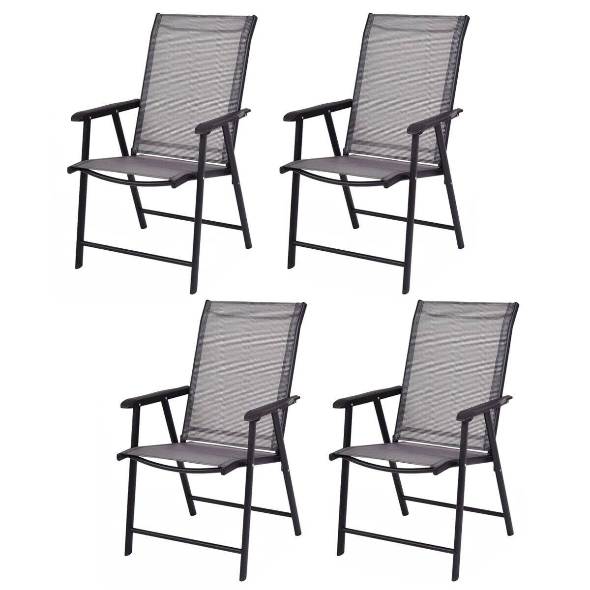 JETRANSPORT - Set Of 4 Folding Patio Chairs Outdoor Portable Dining For Garden Camping Poolside Beach Deck Lawn 4-pack - Grey 1 Count Pack of 4