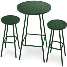 Best Choice Products - 3-Piece Steel Patio Bar Height Round Bistro Set w/ Backless Stools, Slatted Design - Dark Green