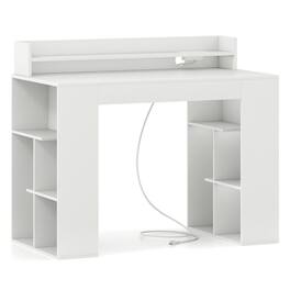 SlickBlue - Computer Desk with Power Outlets and Dual Bookcases for Home Office - White