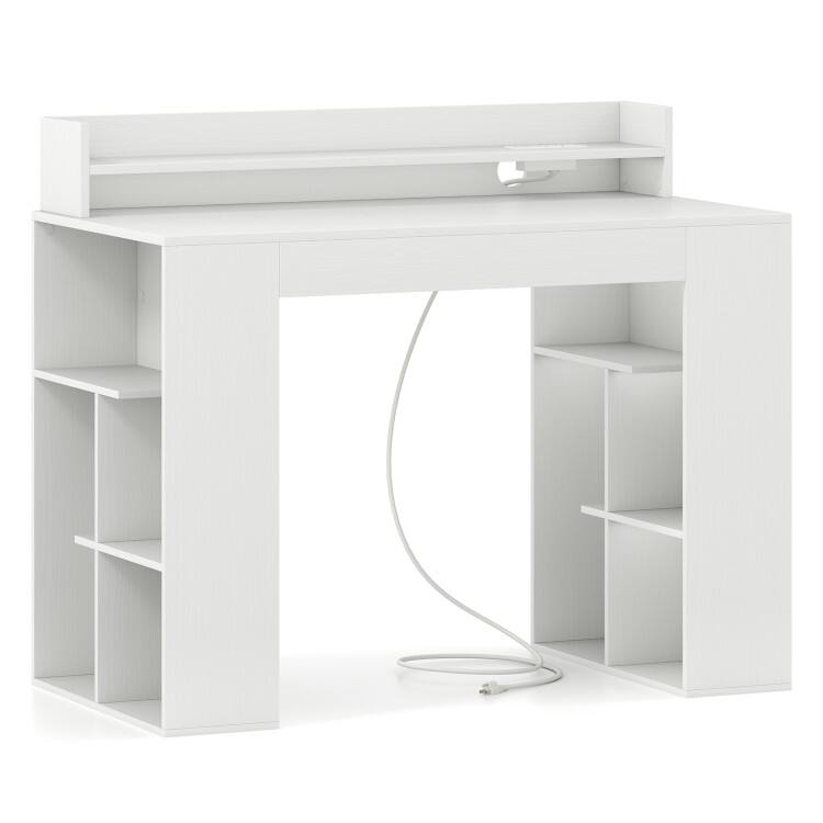Front. SlickBlue - Computer Desk with Power Outlets and Dual Bookcases for Home Office - White.
