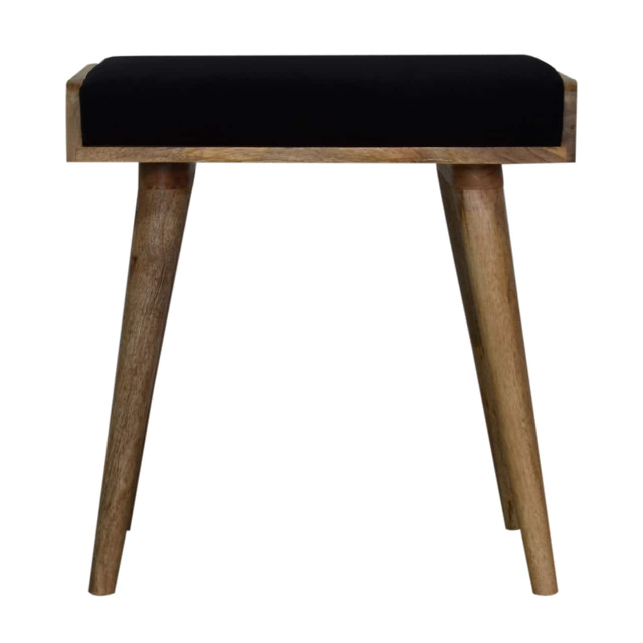 Artisan Furniture - Solid Wood Black Velvet Tray Style Footstool, Upholstered, Black color - Brown & Black