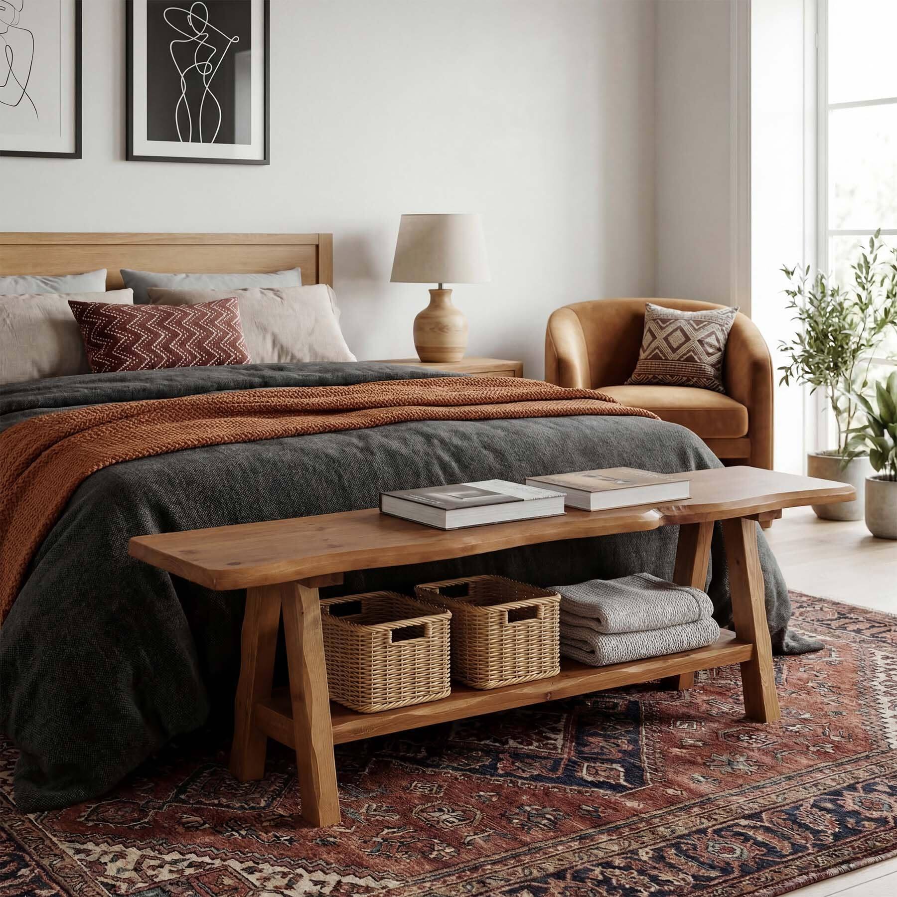 Tribesigns 55 Inch Solid Wood Entryway Bench, Farmhouse Long End of Bed ...