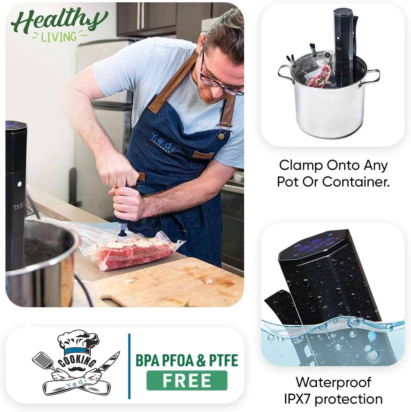 Healthy Living

- Clamp Onto Any Pot Or Container.
- BPA PFOA & PTFE FREE
- Waterproof IPX7 protection