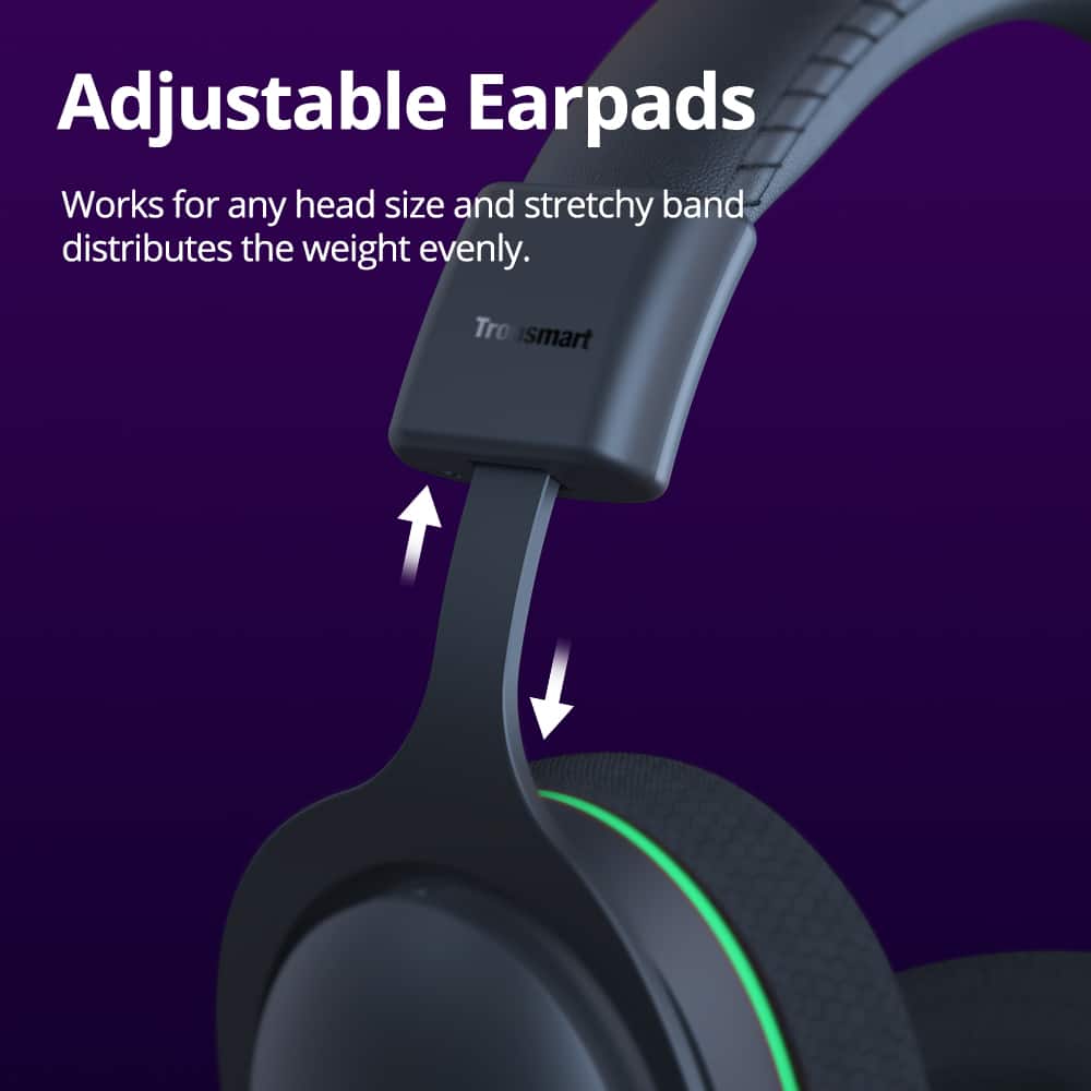 Adjustable Earpads: Works for any head size and stretchy band distributes the weight evenly. Trosmart Tro.