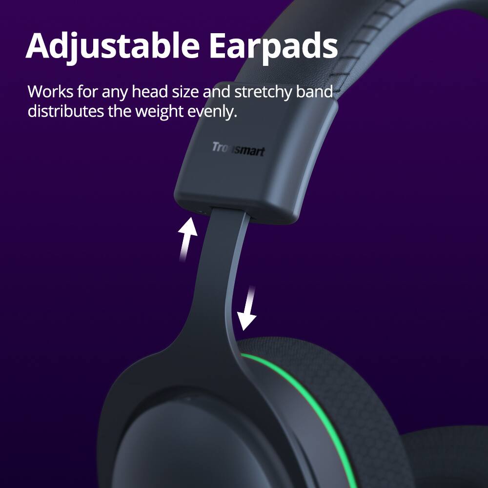 Adjustable Earpads: Works for any head size and stretchy band distributes the weight evenly. Trosmart Tro.