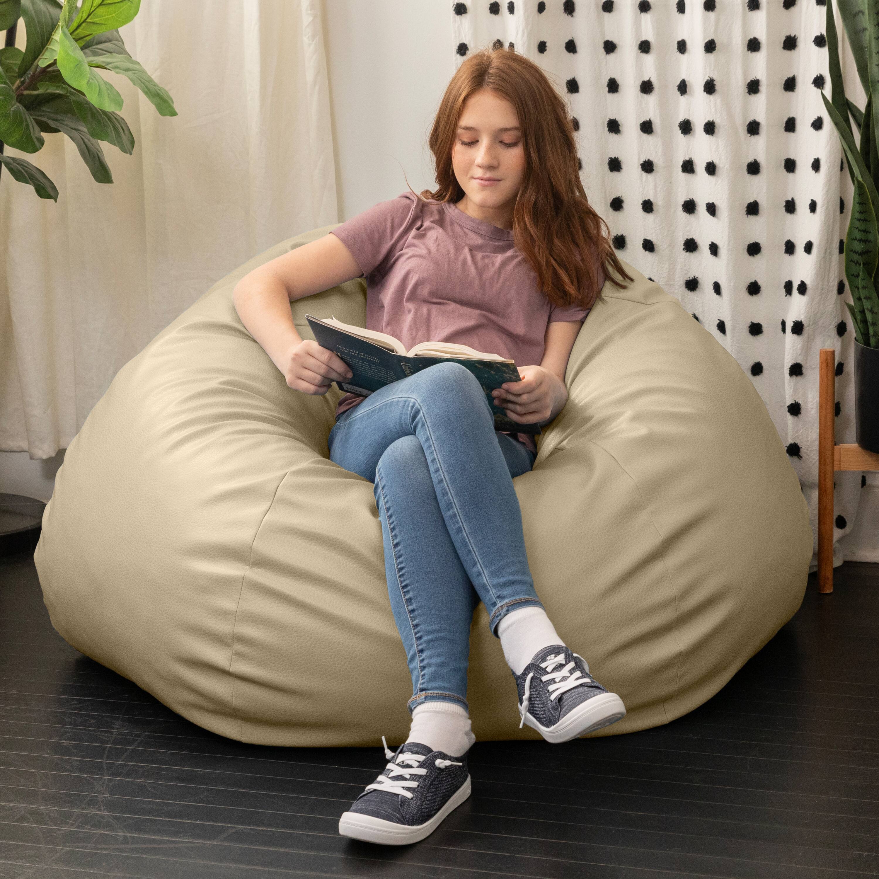 Alt View 1. Jaxx - Atrium Collection Lozia Loveseat - Large Foam Bean Bag Sofa Faux-Leather - Natural Beige - Natural Beige.