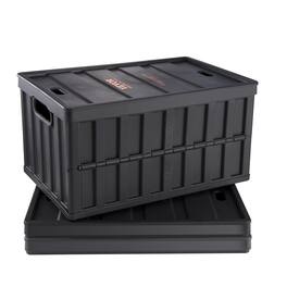 VEVOR - Foldable Storage Bins with Lids, 65L 3 Packs, Folding Plastic Stackable Utility Crates with Handles - Black