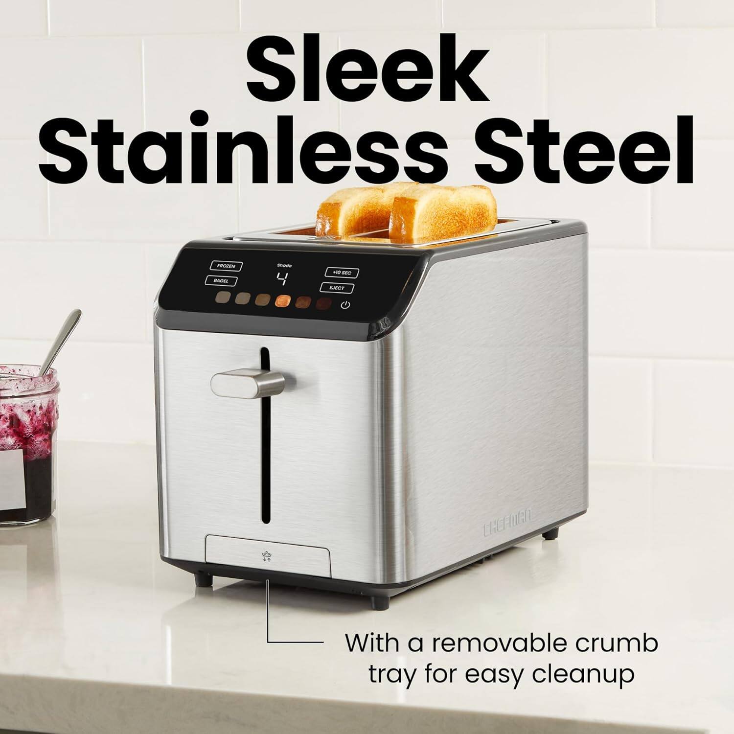 Sleek Stainless Steel

With a removable crumb tray for easy cleanup