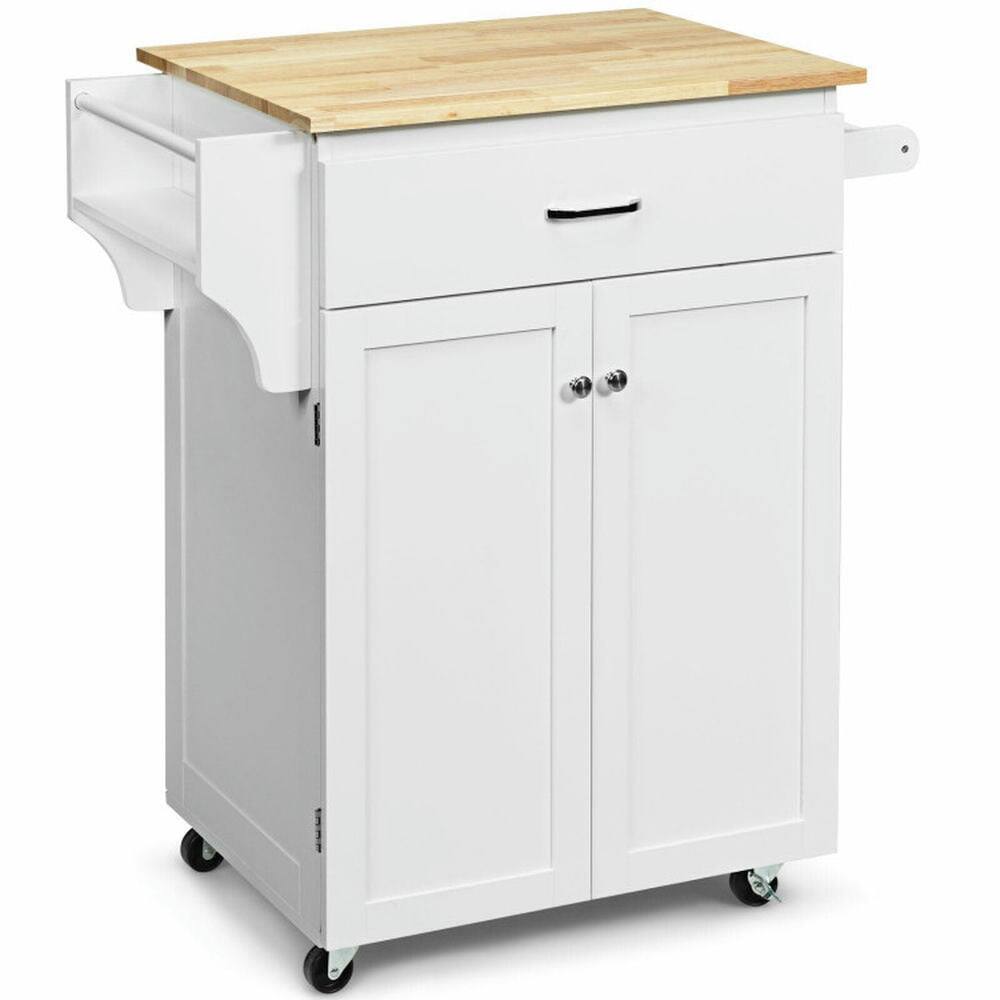 Left. Kadyn - Utility Rolling Storage Cabinet Kitchen Island Cart with Spice Rack-White, Kitchen Island, Island Table for Kitchen - White.