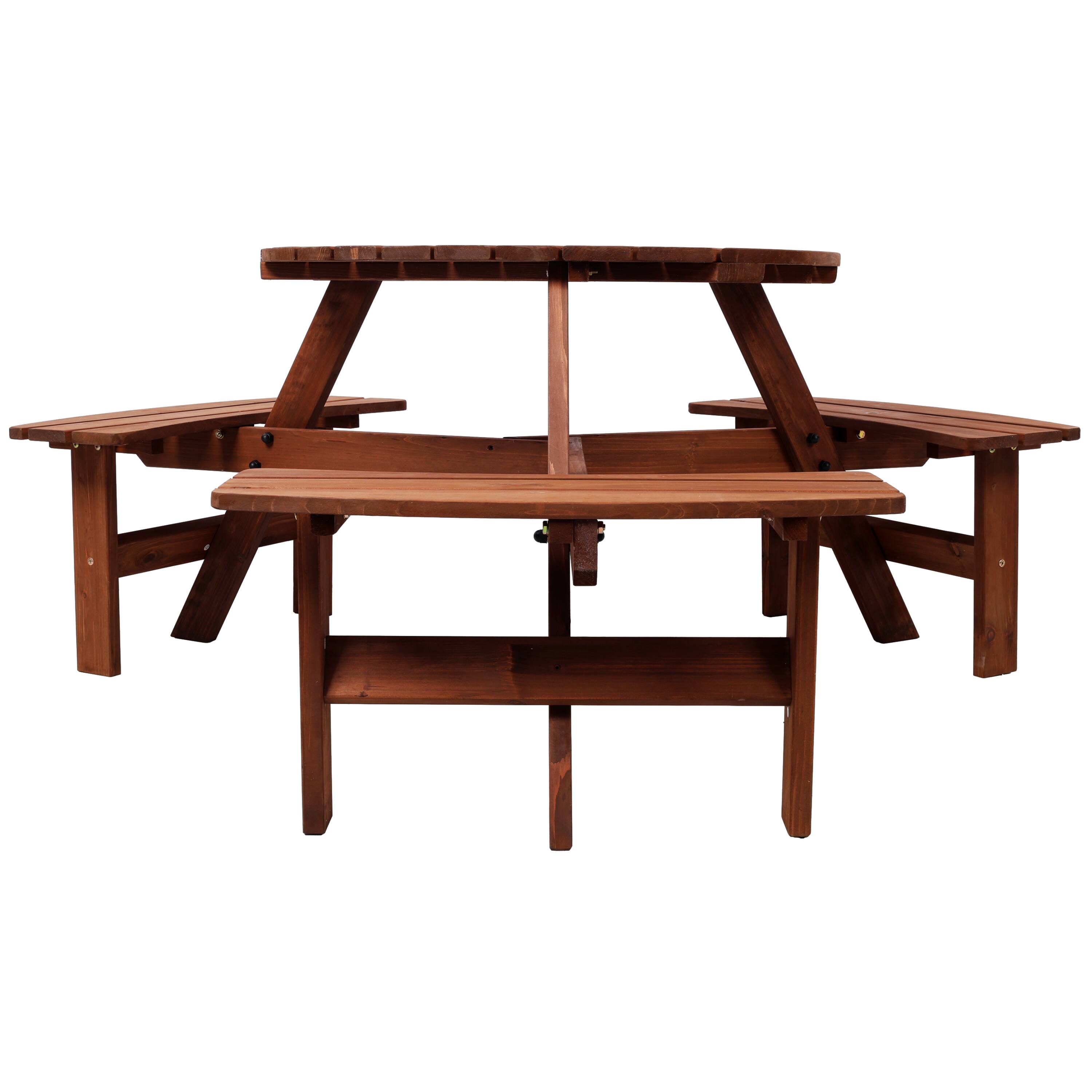 Back. GOODSILO - 6-Person Fir Wood Picnic Table with 3 Built-in Benches and Umbrella Hole for Outdoor Garden Patio Backyard Use - Brown.