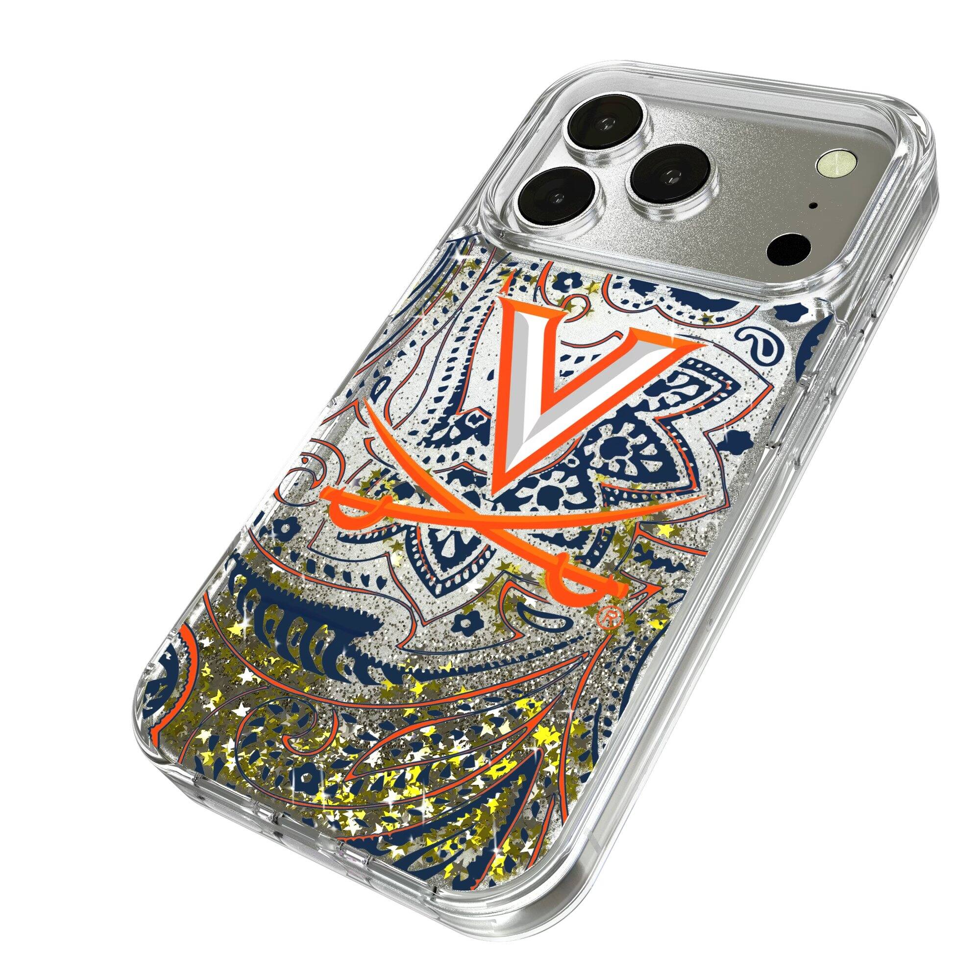 Alt View 1. Keyscaper - Virginia Cavaliers iPhone Glitter Paisley Design Case - 16 Pro Max - Multicolor.