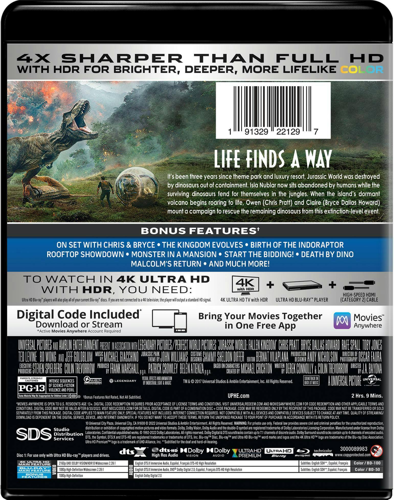 Back. Jurassic World: Fallen Kingdom   - 4K Blu-Ray.