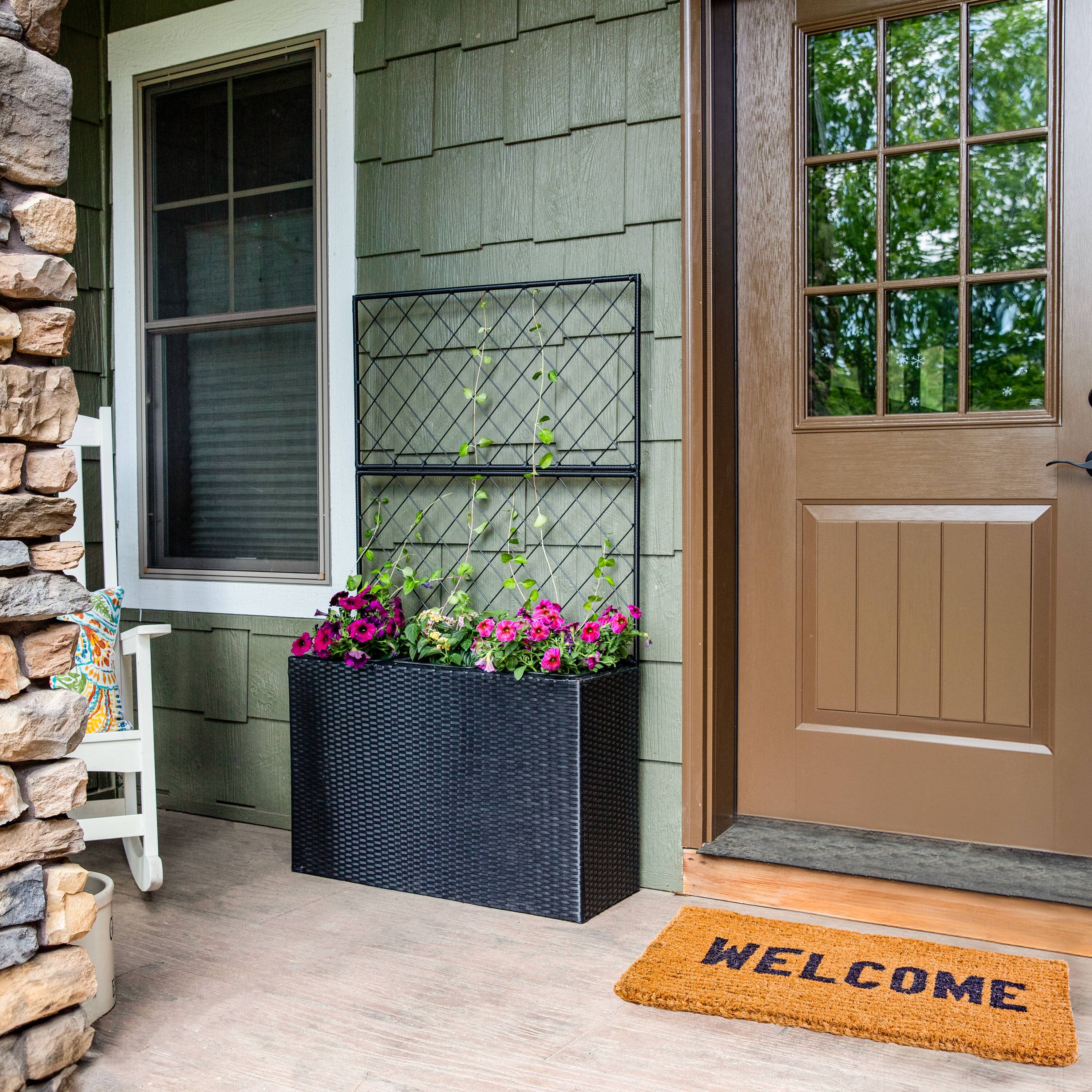 Alt View 8. Sunnydaze - 3-Section Wicker Planter Box with Trellis - Black.