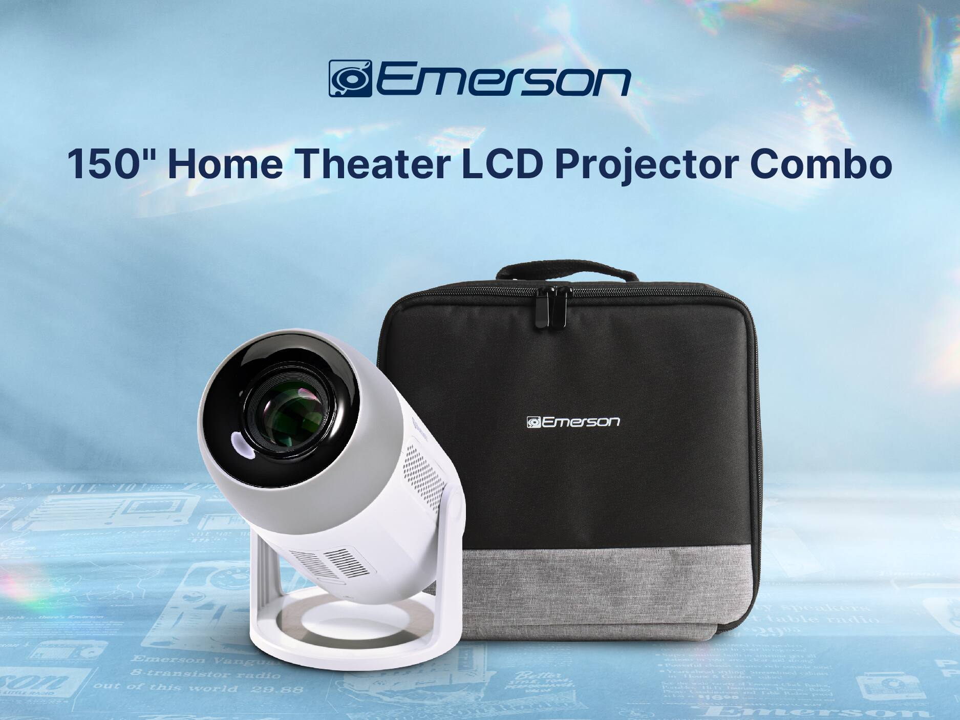 Emerson 150" Home Theater LCD Projector Combo, Emerson poukcers table nadlio 2900, Emerson Vangue Atransistor radio 07L out of this world 29.88 | LarEL mn H-m - = F Pad 1A | 1 Emerson