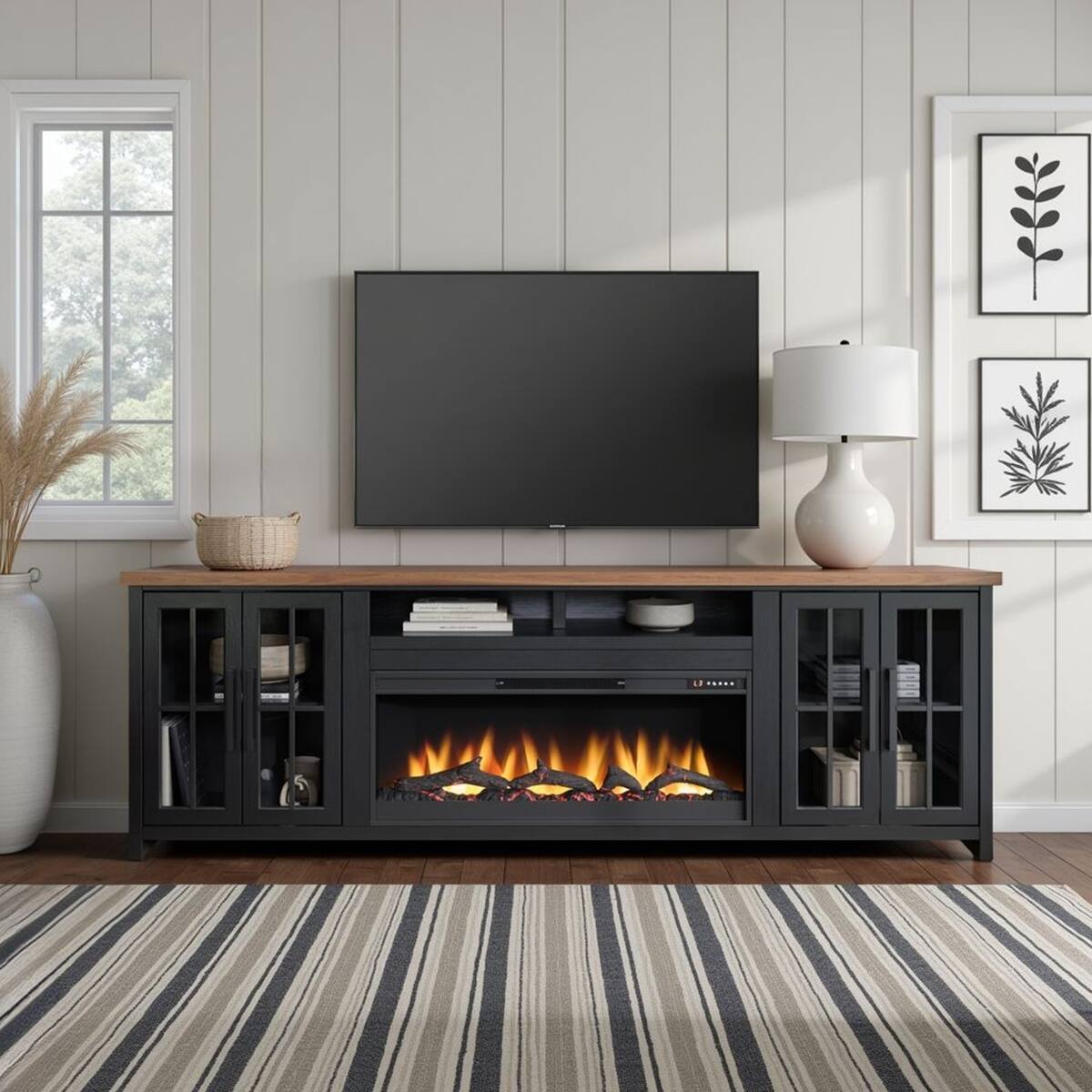 Back. Loheer - Loheer 97 inch farmhouse fireplace tv stand for 100 inch tv Black - Black.