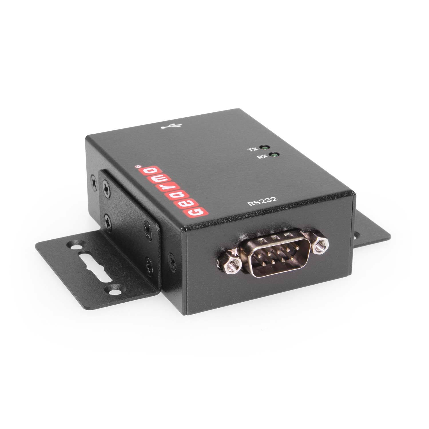Front. Gearmo - Single Port USB to RS-232 Serial Adapter with FTDI Chipset, LEDs, Includes Mounting Brackets - Black.