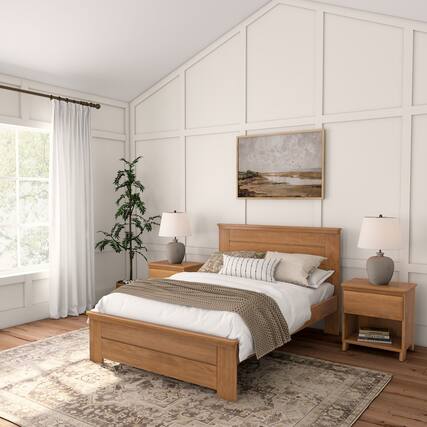 Front. Plank+Beam - Farmhouse Full Bed with Panel Headboard, Pecan - Pecan Dip.