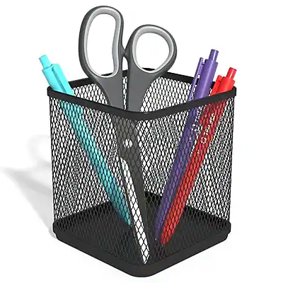 Front. TRU RED - Stackable Wire Mesh Pen Holder, Matte - Matte Black.