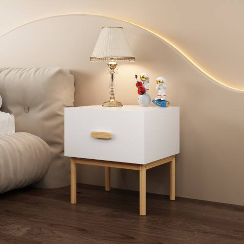 Back. LUCKY ONE - Assembled White Nightstand 1-Drawer Solid Pine Legs - White.