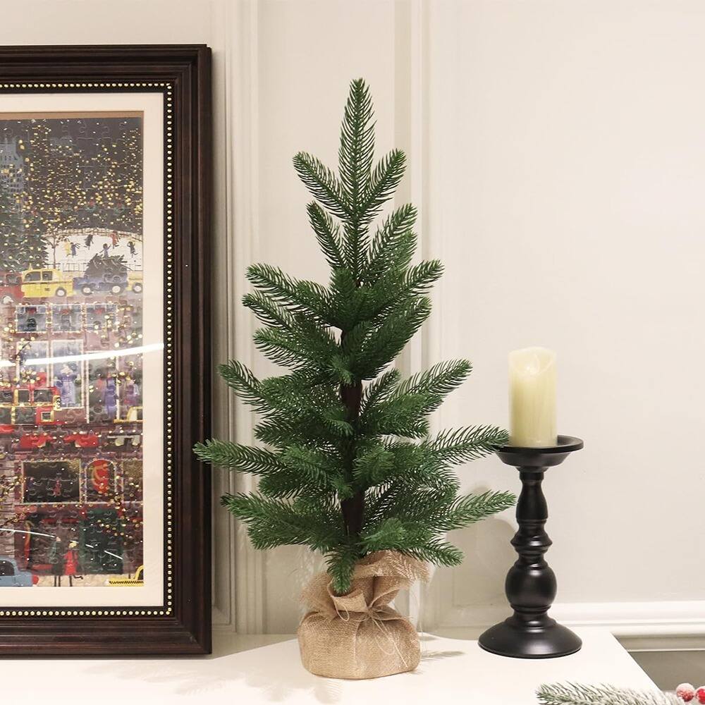 Angle. RTMB - 24" Mini Artificial Christmas Tree, Realistic PE Tabletop Xmas Decor - Green.