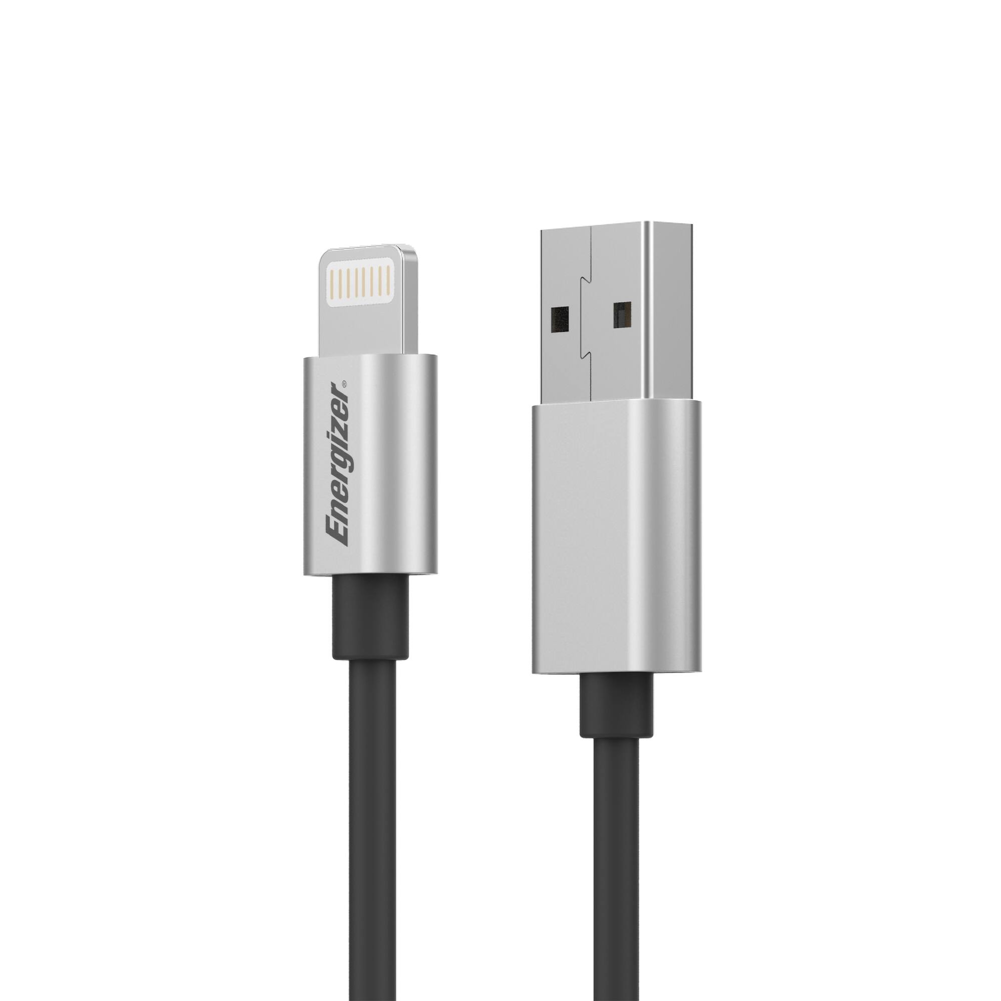 Front. Energizer - Energizer Metal Tips USB Cable, Lightning to USB with 4 Ft Durable Cord - Black.