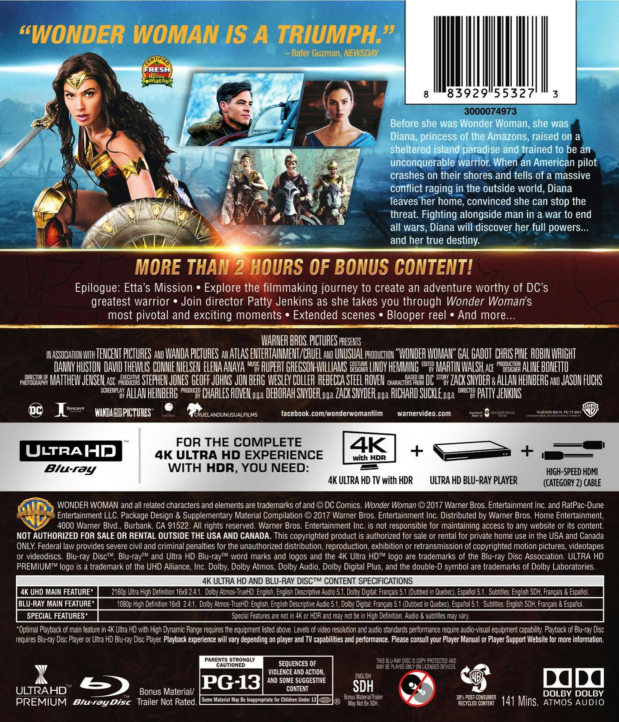 Back. Wonder Woman   - 4K Blu-Ray.