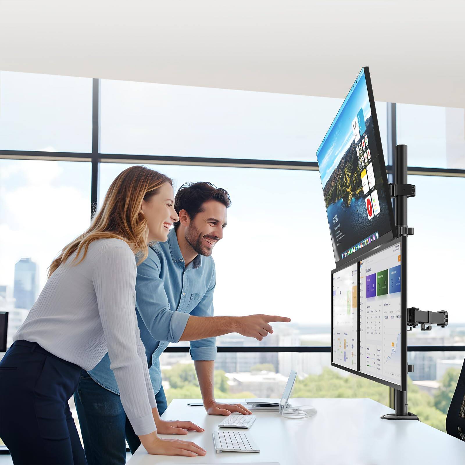 Alt View 1. Earthley Blooms - Triple Monitor Mount Up 49 Ultrawide 32 Monitors Per Side Arm Extra Tall 3 Desk Holds s Vesa 75 100 Mm - Default.