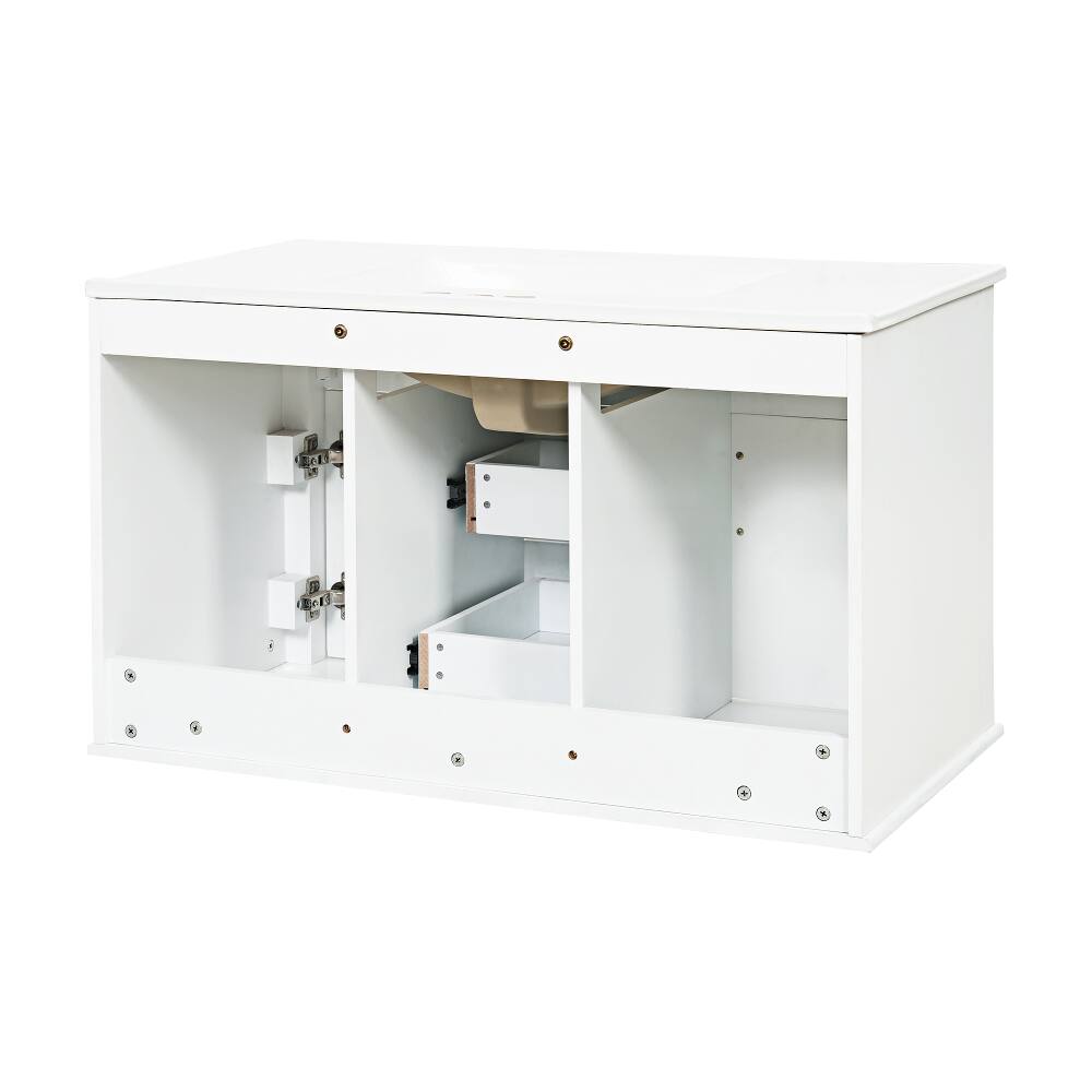 Alt View 9. Loheer - Loheer 36 inch wall mounted bathroom vanity White Floating Bathroom Cabinet with Ceramic Sink - White.