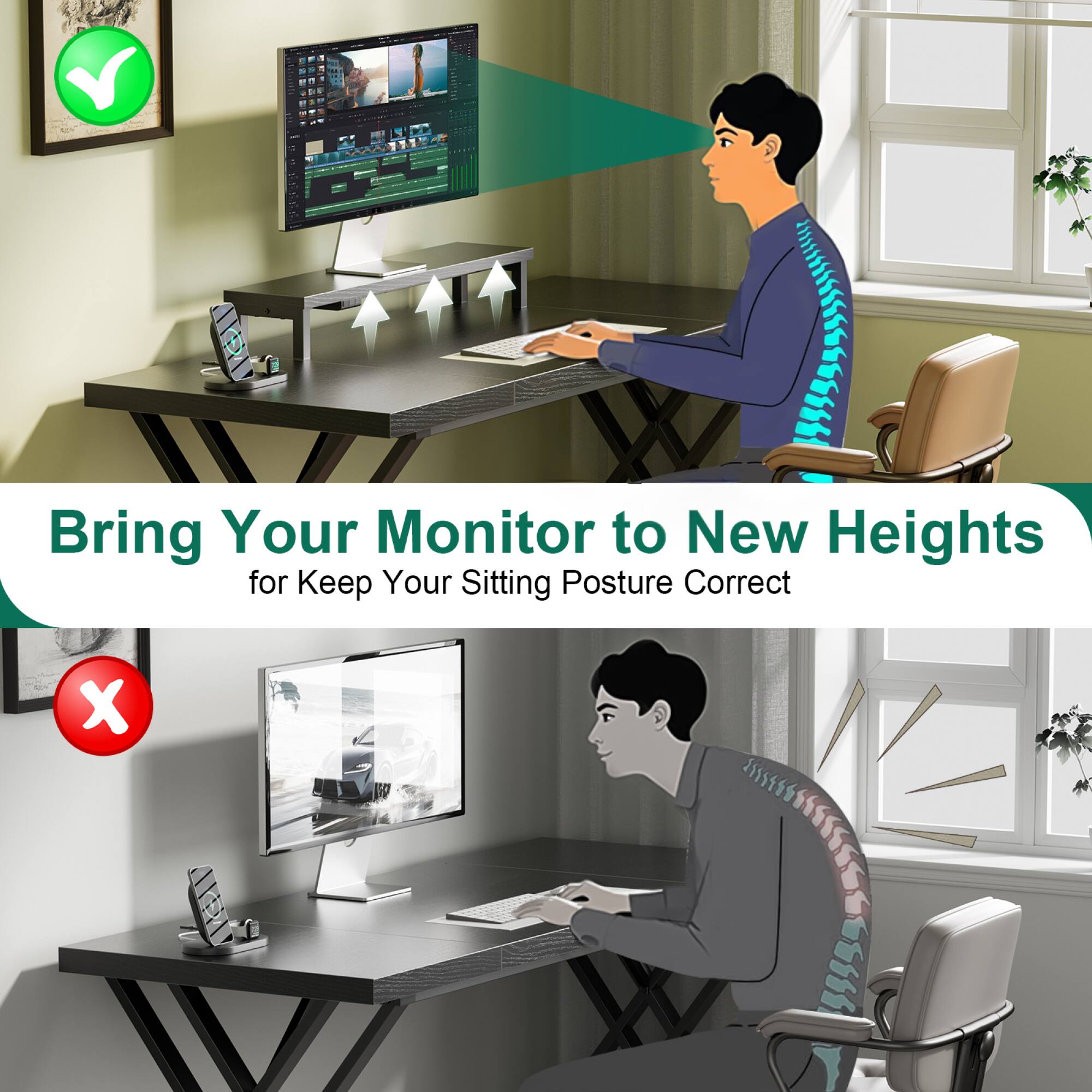 Bring Your Monitor to New Heights for Keep Your Sitting Posture Correct