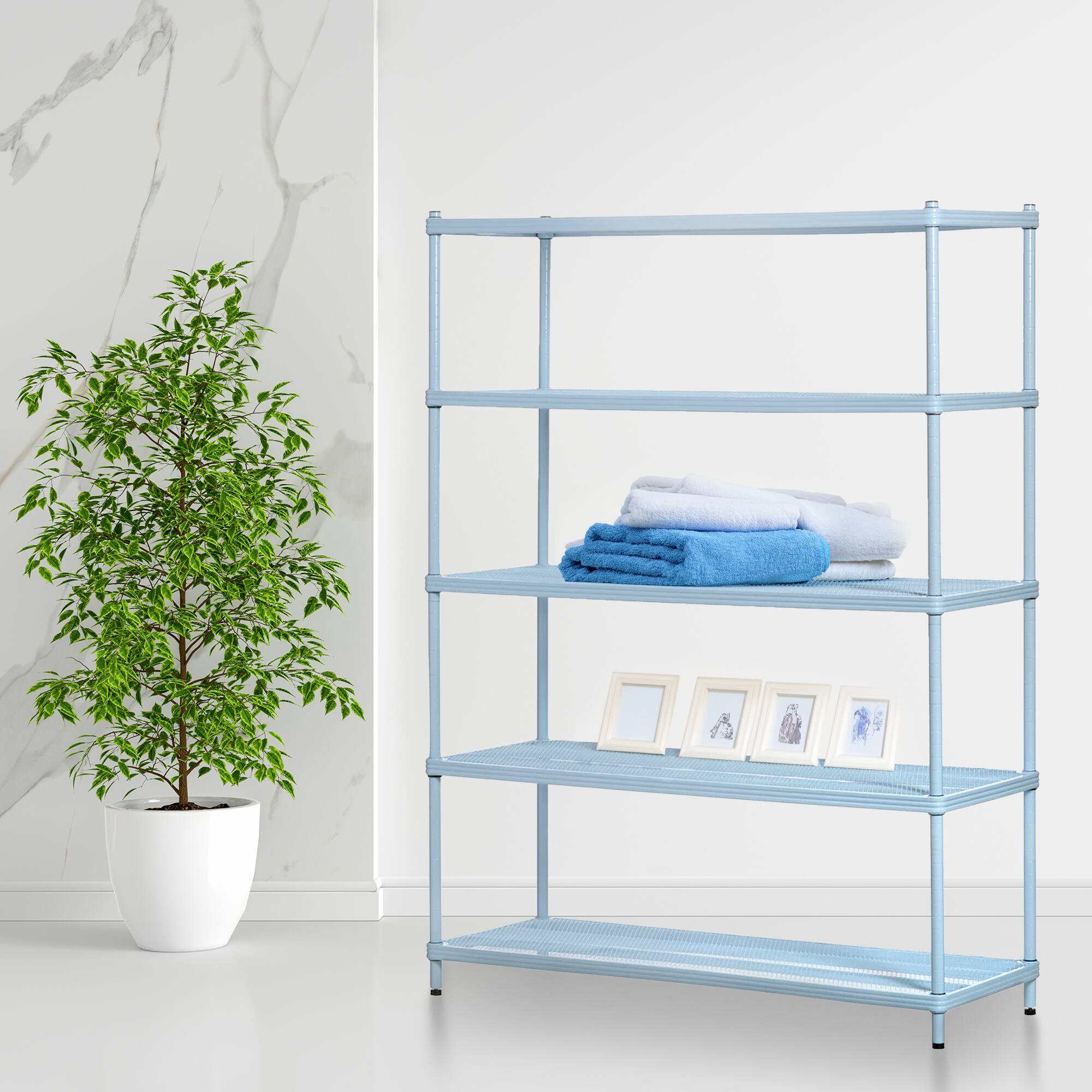 Alt View 3. Design Ideas - Design Ideas MeshWorks 5 Tier Full-Size Metal Storage Shelving Unit Rack, Blue - Sky Blue.