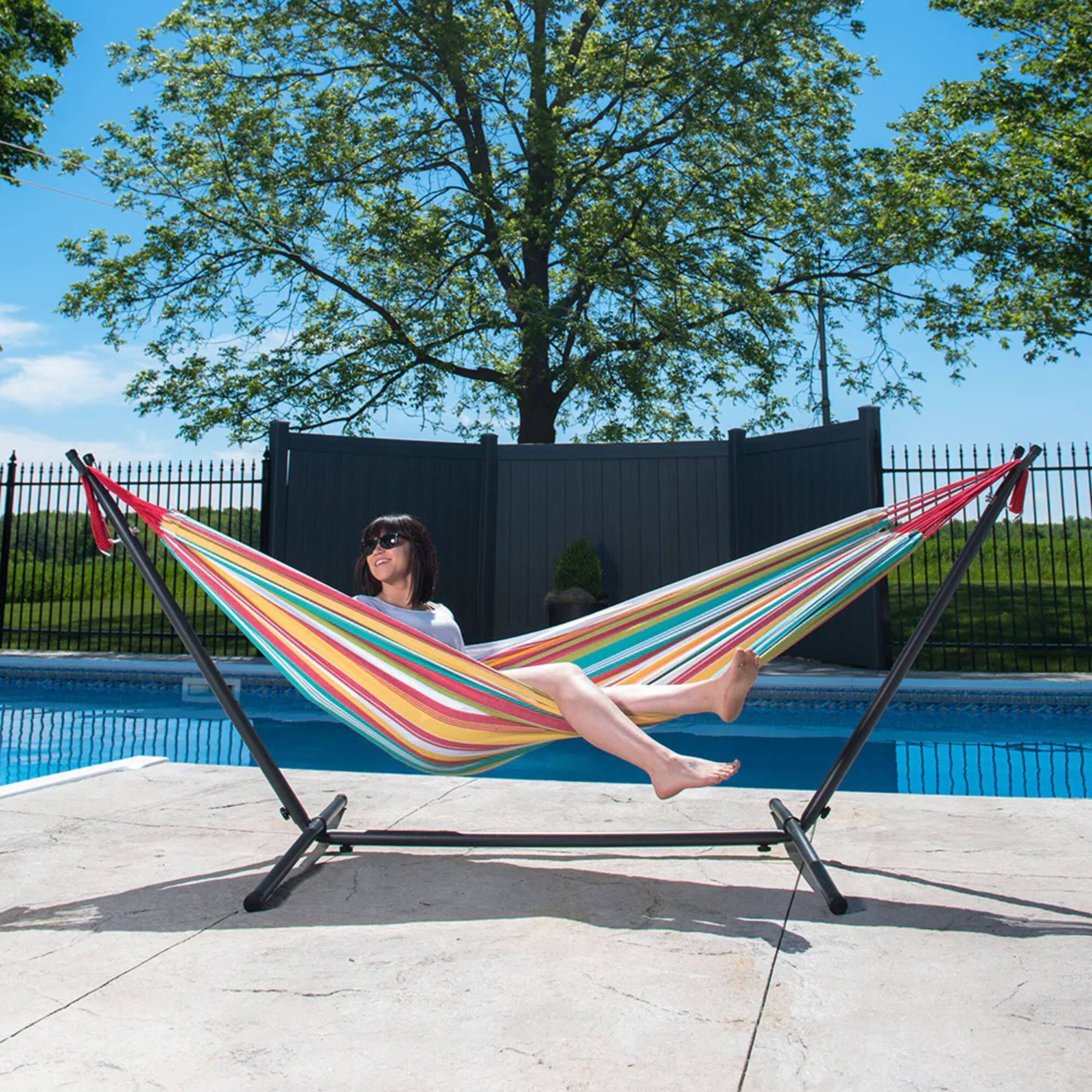 Alt View 3. Vivere - Vivere Double Cotton Hammock, Comfortable Daybed with Steel Stand, 9', Salsa - Salsa.