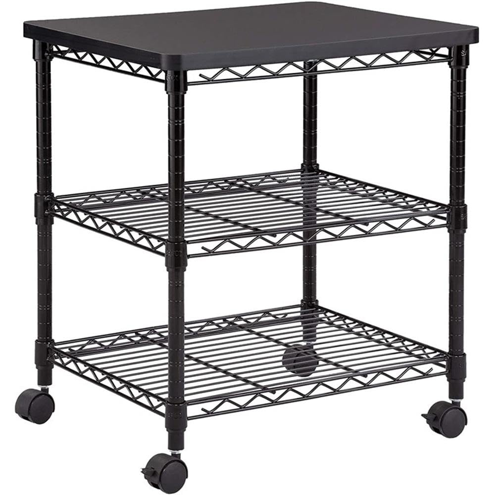 Back. JETRANSPORT - Deskside 3 Tier Rolling Cart Printer Stand Mobile Utility Table For Home Office With Steel Shelves Black - Default.