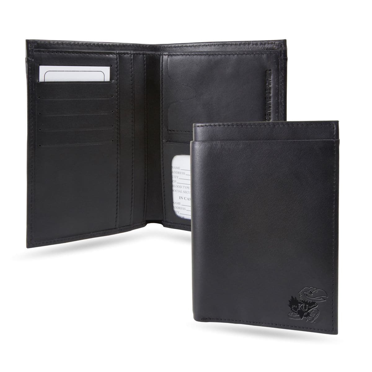 Rico Industries - Kansas Jayhawks Black Leather Traveling Bilfold Wallet with RFID Blocking - 14 total slots / pockets - Multi